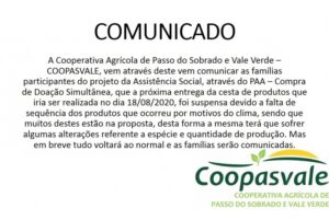 Comunicado da COOPASVALE.
